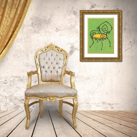 Green Chair Gold Ornate Wood Framed Art Print with Double Matting by Unknown
