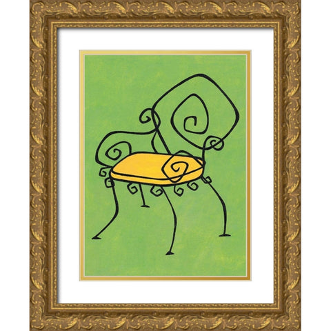 Green Chair Gold Ornate Wood Framed Art Print with Double Matting by Unknown