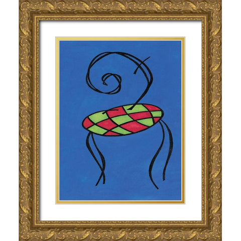Blue Chair Gold Ornate Wood Framed Art Print with Double Matting by Unknown