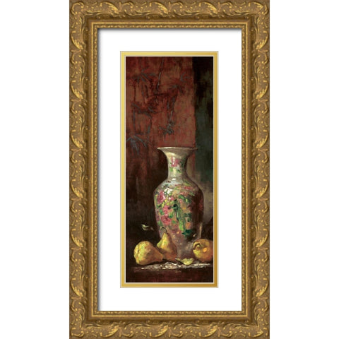 Oriental Vase Panel II Gold Ornate Wood Framed Art Print with Double Matting by Unknown