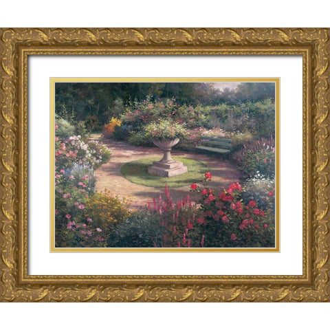 Garden Pedestal Gold Ornate Wood Framed Art Print with Double Matting by Unknown