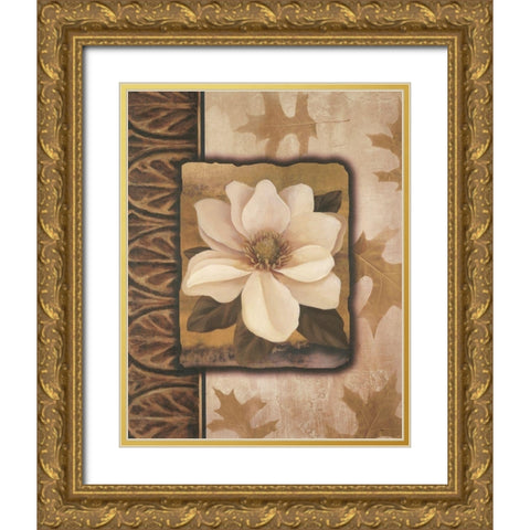 White Orchid Gold Ornate Wood Framed Art Print with Double Matting by Unknown