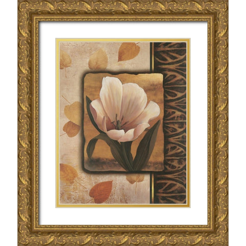 White Tulip Gold Ornate Wood Framed Art Print with Double Matting by Unknown
