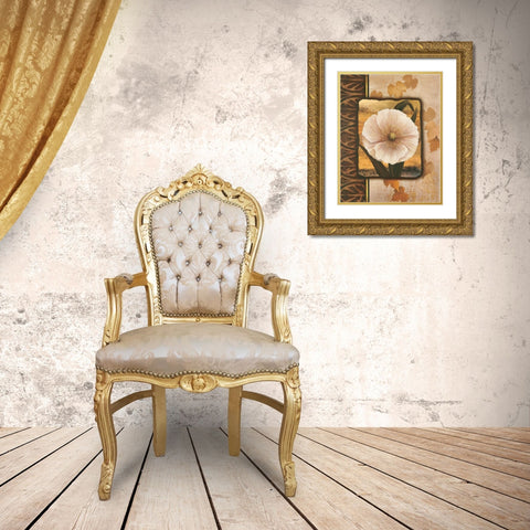 White Poppy Gold Ornate Wood Framed Art Print with Double Matting by Unknown