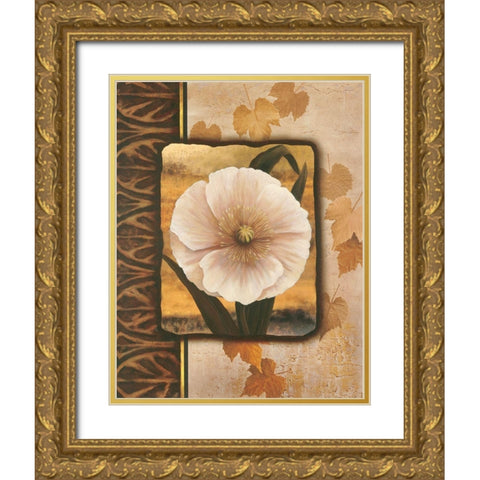 White Poppy Gold Ornate Wood Framed Art Print with Double Matting by Unknown