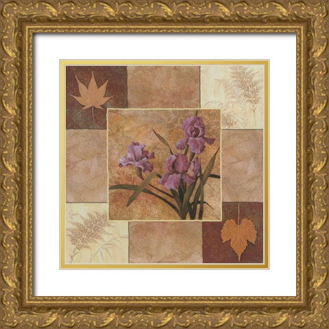 Lavendar Iris Gold Ornate Wood Framed Art Print with Double Matting by Unknown