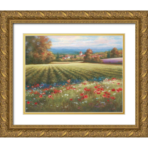 Fields of Provence I Gold Ornate Wood Framed Art Print with Double Matting by Unknown