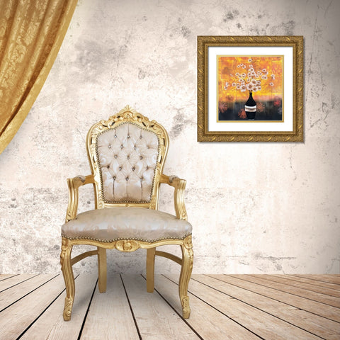 Black Vase Yellow Floral I Gold Ornate Wood Framed Art Print with Double Matting by Unknown