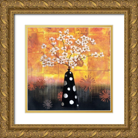 Black Vase Yellow Floral II Gold Ornate Wood Framed Art Print with Double Matting by Unknown