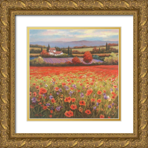 Poppy Pastures I Gold Ornate Wood Framed Art Print with Double Matting by Unknown