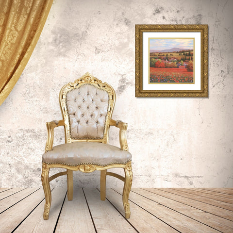 Poppy Pastures II Gold Ornate Wood Framed Art Print with Double Matting by Unknown