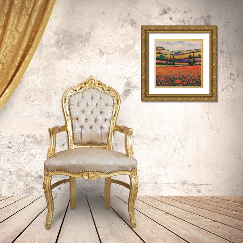 Fields of Poppies I Gold Ornate Wood Framed Art Print with Double Matting by Unknown