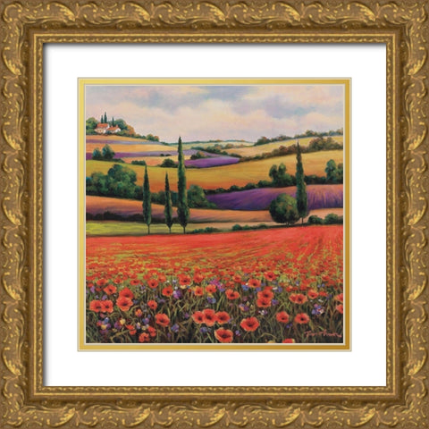 Fields of Poppies I Gold Ornate Wood Framed Art Print with Double Matting by Unknown
