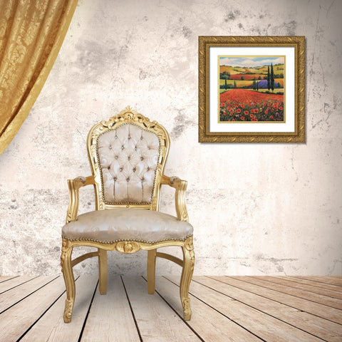 Fields of Poppies II Gold Ornate Wood Framed Art Print with Double Matting by Unknown