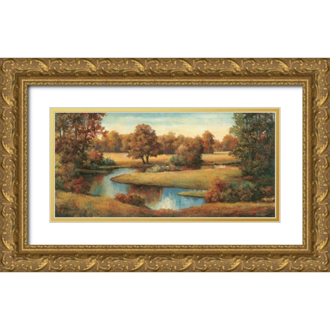 Lakeside Serenity Gold Ornate Wood Framed Art Print with Double Matting by Unknown