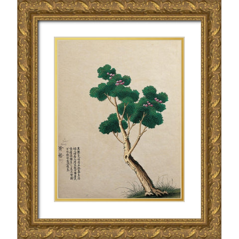 Oriental Tree Gold Ornate Wood Framed Art Print with Double Matting by Unknown