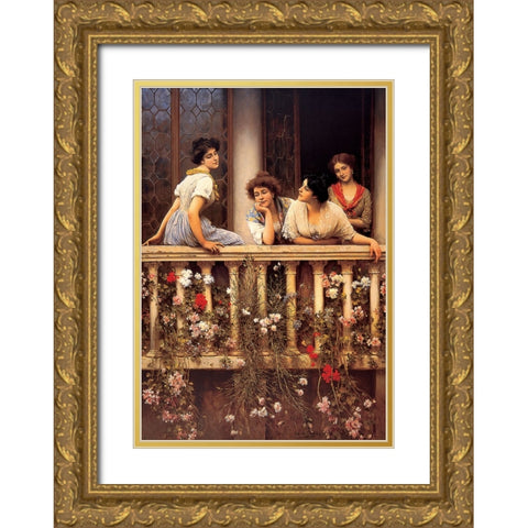 On The Balcony Gold Ornate Wood Framed Art Print with Double Matting by Unknown