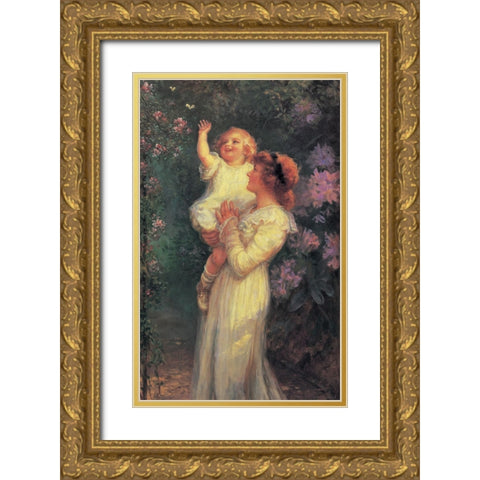 Mother And Child Gold Ornate Wood Framed Art Print with Double Matting by Unknown