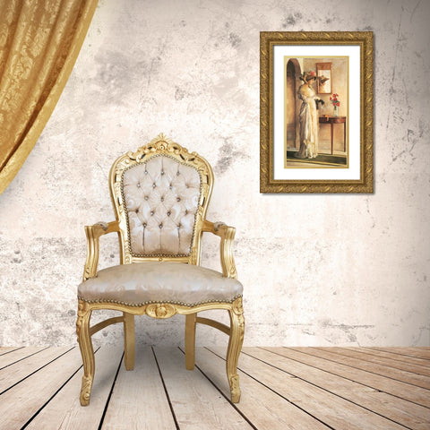 Sunday Bonnet Gold Ornate Wood Framed Art Print with Double Matting by Unknown