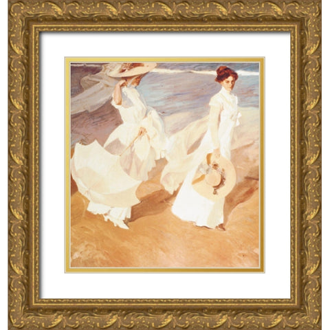 Two Victorian Women Gold Ornate Wood Framed Art Print with Double Matting by Unknown