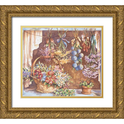 Window of Herbs II Gold Ornate Wood Framed Art Print with Double Matting by Unknown