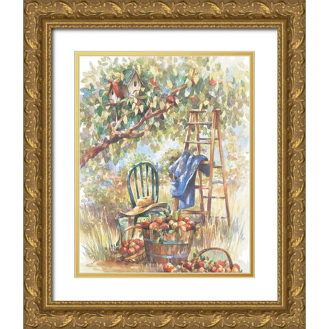 Apple Picking Gold Ornate Wood Framed Art Print with Double Matting by Unknown