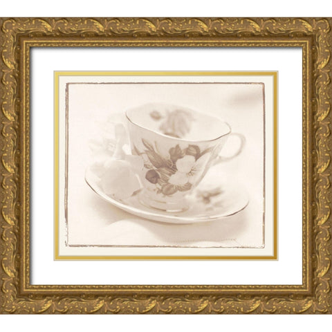 Tea Time I Gold Ornate Wood Framed Art Print with Double Matting by Unknown