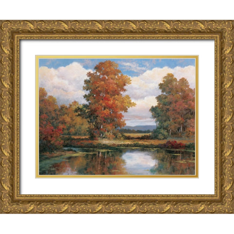 Autumn Lake Gold Ornate Wood Framed Art Print with Double Matting by Unknown