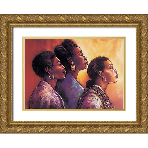 Three Women Gold Ornate Wood Framed Art Print with Double Matting by Unknown