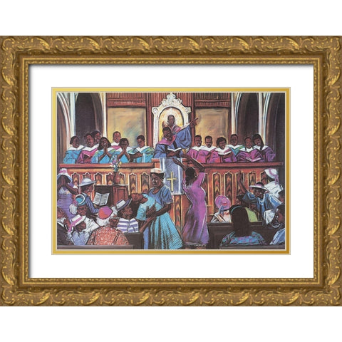 Gospel Choir Gold Ornate Wood Framed Art Print with Double Matting by Unknown
