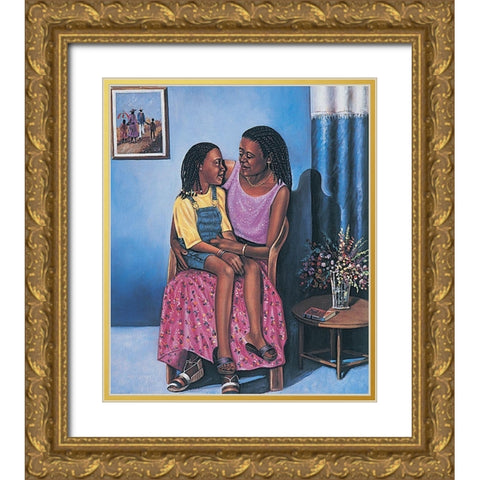 Story Telling Gold Ornate Wood Framed Art Print with Double Matting by Unknown