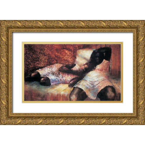 On the Couch Gold Ornate Wood Framed Art Print with Double Matting by Unknown