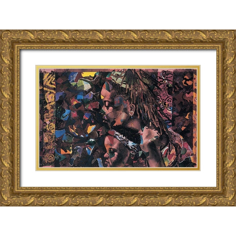 Collage, Mama and Child Gold Ornate Wood Framed Art Print with Double Matting by Unknown