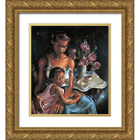 Tea Time Gold Ornate Wood Framed Art Print with Double Matting by Unknown