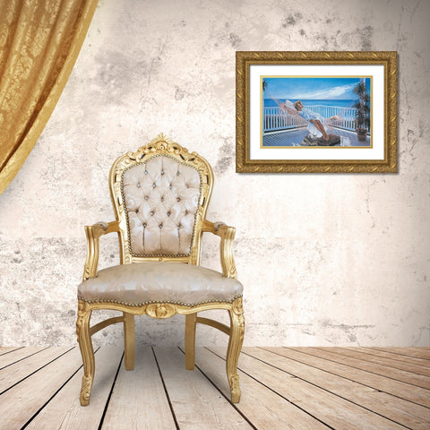Hammock by the Sea Gold Ornate Wood Framed Art Print with Double Matting by Unknown