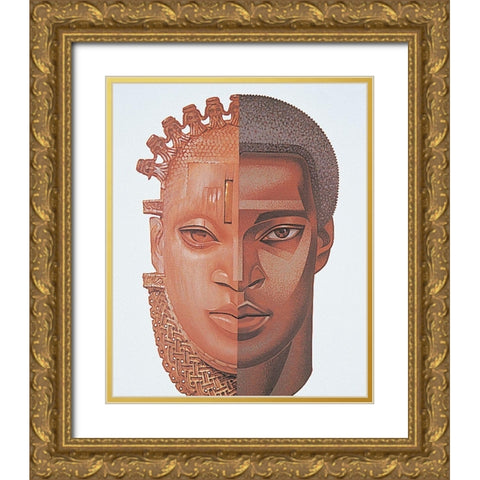 Carved Head Gold Ornate Wood Framed Art Print with Double Matting by Unknown