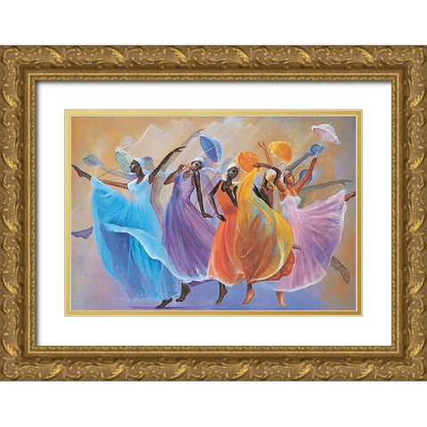 Dance Troupe Gold Ornate Wood Framed Art Print with Double Matting by Unknown