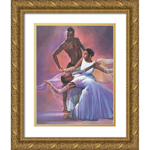 Black Ballet Gold Ornate Wood Framed Art Print with Double Matting by Unknown