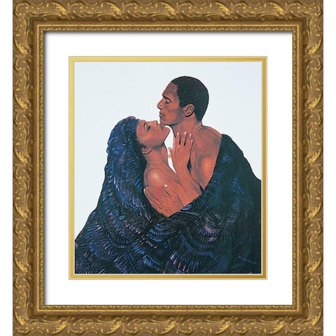 Kiss Me Gold Ornate Wood Framed Art Print with Double Matting by Unknown
