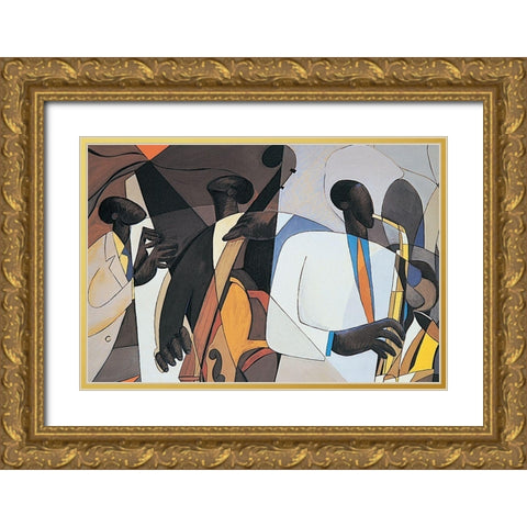 Jazz Trio Gold Ornate Wood Framed Art Print with Double Matting by Unknown