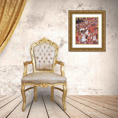 Basketball Dunk Gold Ornate Wood Framed Art Print with Double Matting by Unknown