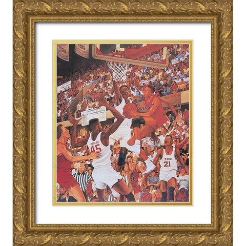 Basketball Dunk Gold Ornate Wood Framed Art Print with Double Matting by Unknown