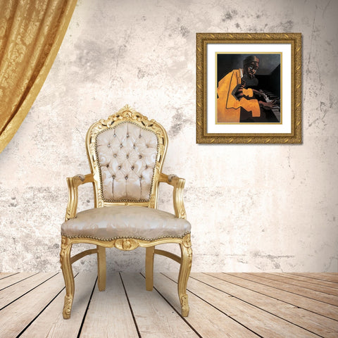 The Pianoman Gold Ornate Wood Framed Art Print with Double Matting by Unknown