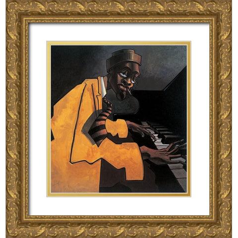 The Pianoman Gold Ornate Wood Framed Art Print with Double Matting by Unknown