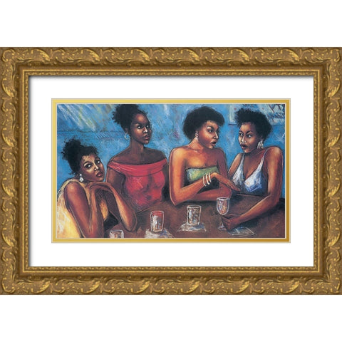 Girl Talk Gold Ornate Wood Framed Art Print with Double Matting by Unknown