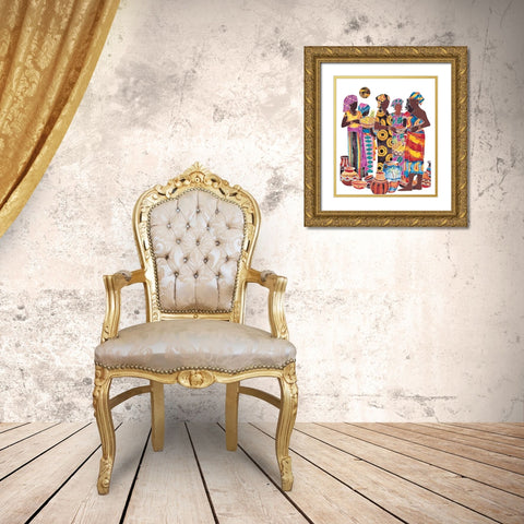 Women and Jars Gold Ornate Wood Framed Art Print with Double Matting by Unknown