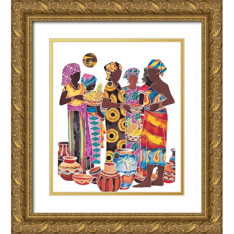 Women and Jars Gold Ornate Wood Framed Art Print with Double Matting by Unknown
