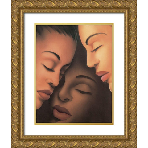 Three Women Gold Ornate Wood Framed Art Print with Double Matting by Unknown