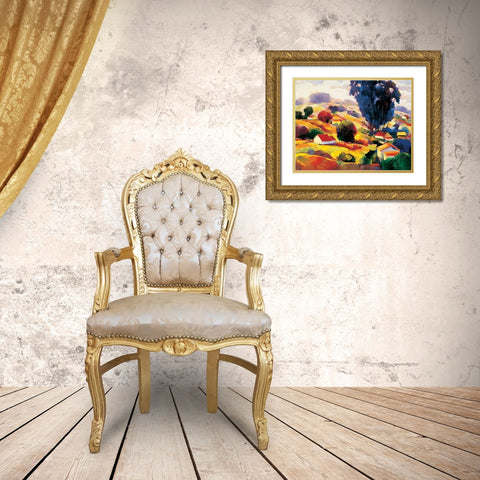 Hillside Village I Gold Ornate Wood Framed Art Print with Double Matting by Unknown