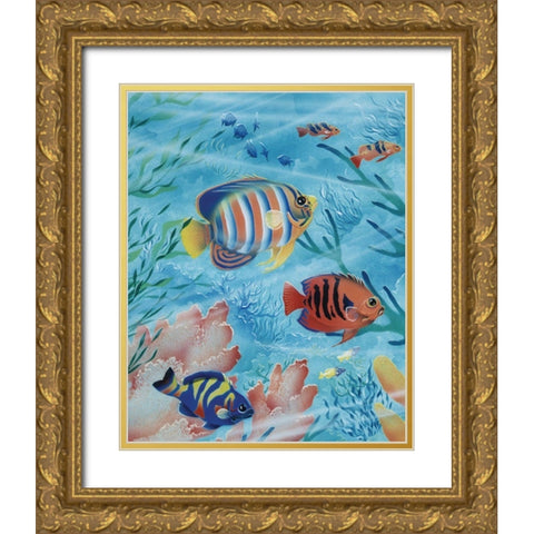 Exotic Fish I Gold Ornate Wood Framed Art Print with Double Matting by Unknown